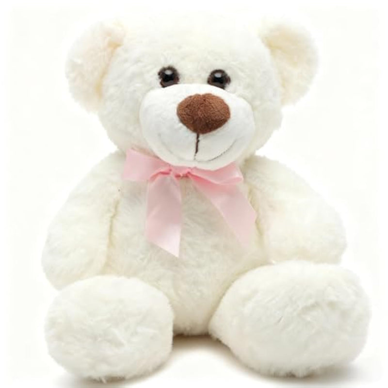 14" White Teddy Bear Plush Toy, Cute Bear Stuffed Animal With Pink Bow, Soft & Huggable Plush, Birthday Valentine’S Day, Perfect For Kids Girlfriends Babies Friends