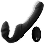 Pro Rider 9X Vibrating Silicone Strapless Strap On With Remote Control, Waterproof Double Ended Big Dildo Massager Toy For Pegging, For Women, Personal Use Or Adult Couples, Black