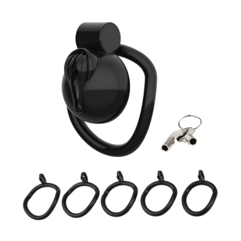 Sissy Chastity Cage Male Cock Cage With 5 Different Curved Rings Sex Toys Abs Chastity Device With Push-Lock And Belt For Man Penis Bondage Lightweight Resin Penis Cage (A,Black)