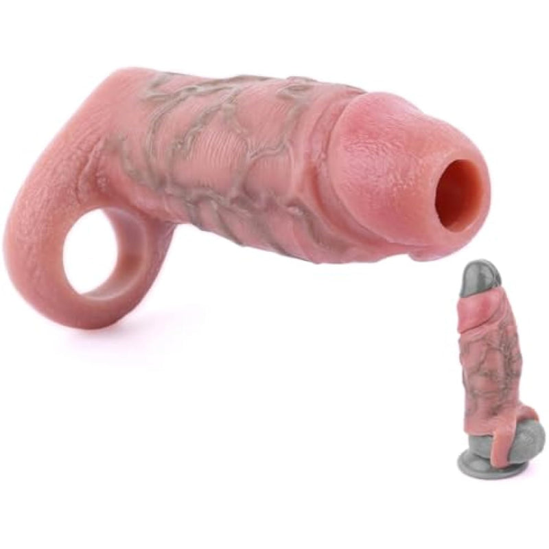 Silicone Soft Male Enlarge Penis Sleeve Cock Ring Extender,Adult Reusable Open End Male Penis Cuff Hollow Dildo,Men Dick Enlargement Sex Toy Enhance Girth,Couples Delay Ejaculation