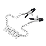 Nipple Clamps Letter Chain Metal Chest Nipple Clips Non Piercing Letter Chain Breast Chain Labia Clit Clip Slave Bondage Torture Restraints Couple Sex Pleasure Body Jewelry Erotic Bdsm Sex Toy (Daddy)
