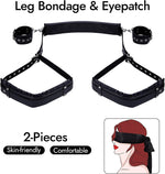 BDSM Bondage Restraint Kit – Adjustable Leather Leg & Wrist Straps with Blindfold