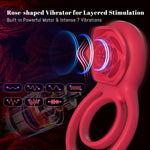 Vibrating Cock Ring with Rose Stimulator, 7 Vibration Modes for Couples' Pleasure