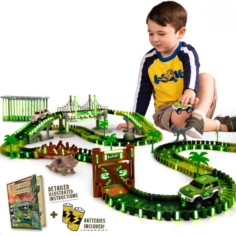 Dinosaur Toys For Boys Race Car Track Set | Dinosaurs Stem Vehicle Playsets For Kids Toddler Ages 3 4 5 6 7 8 Year Olds