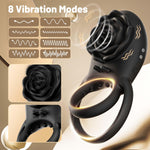 Vibrating Cock Ring with Rose Clitoral Vibrator, 8 Vibes Remote Control Couples Toy