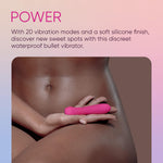 Powerful Mini Bullet Vibrator – 20 Modes, Waterproof, Quiet, USB Rechargeable (Pink)