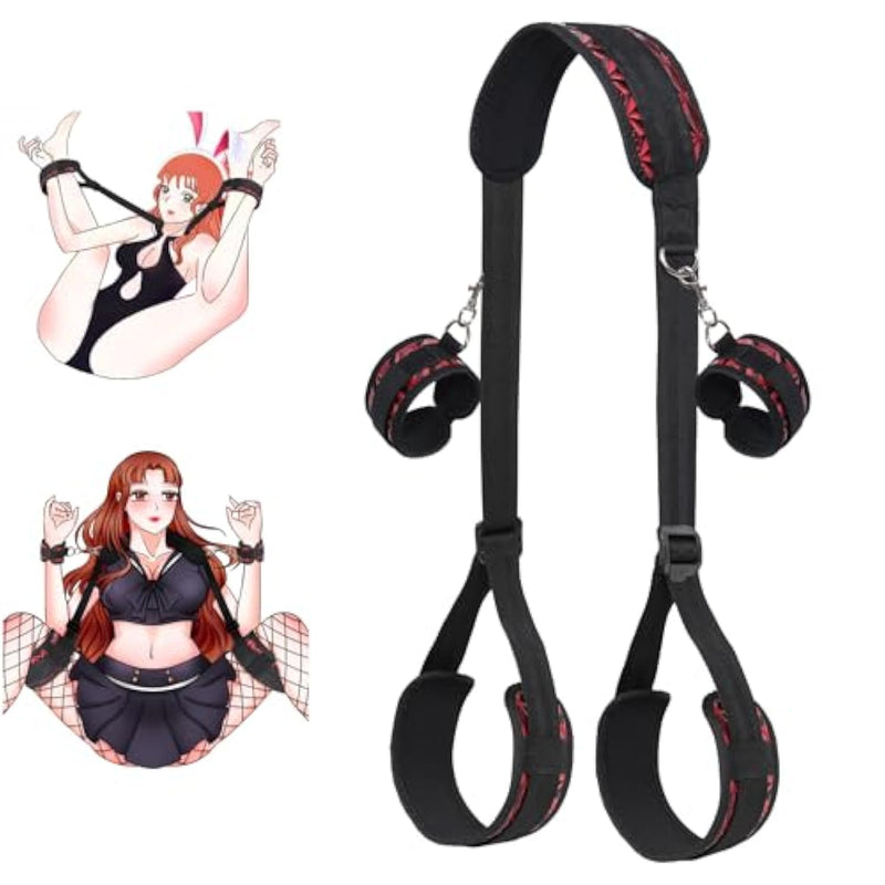 Bdsm Thigh Restraints Bondage Sexy Spreader Legs Sex Straps,Neck To Leg Adjustable Sex Restraints Toy Set,Soft Foam Pads For Comfortable, Sex Gear For Couple'S Game