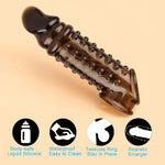 2Pcs Silicone Cock Rings&Penis Sleeve Set for Men, Reusable Male Enhancement Toys for Delay Ejaculation, Stronger Erection Adult Pleasure Toys for Couples (Transparent&Black)