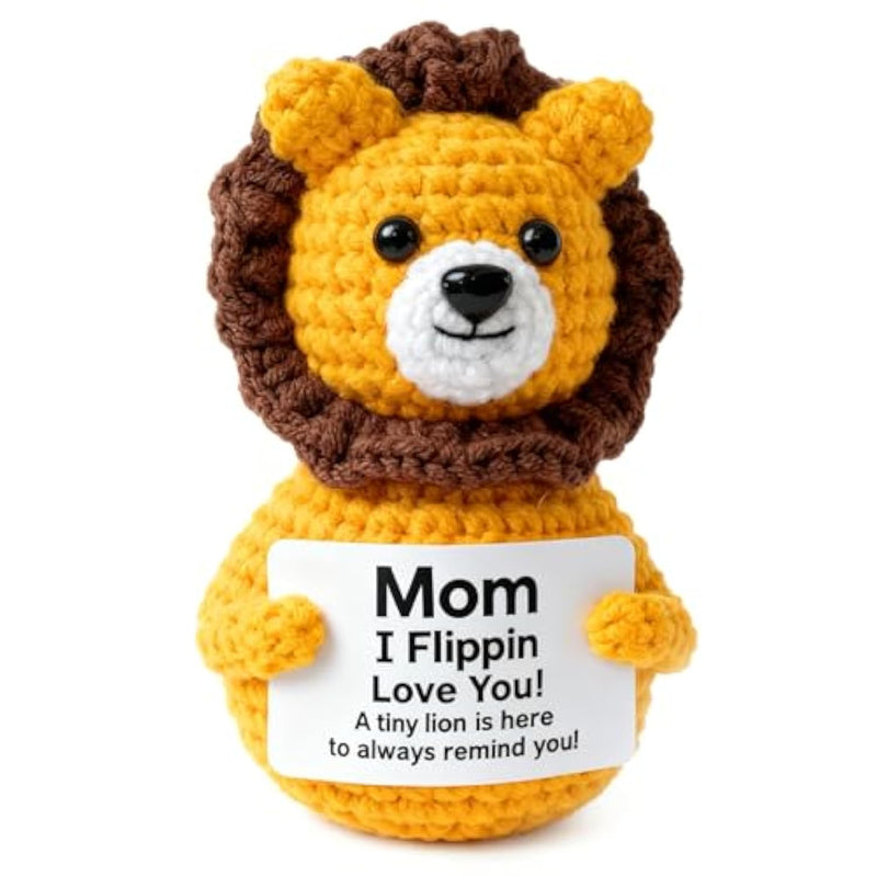 Handmade Crochet Lion Plush - Mom I Flippin Love You Gift For Mother, Mother'S Day, Birthday, Christmas | Cute Stuffed Animal With Funny Love Message For Mom