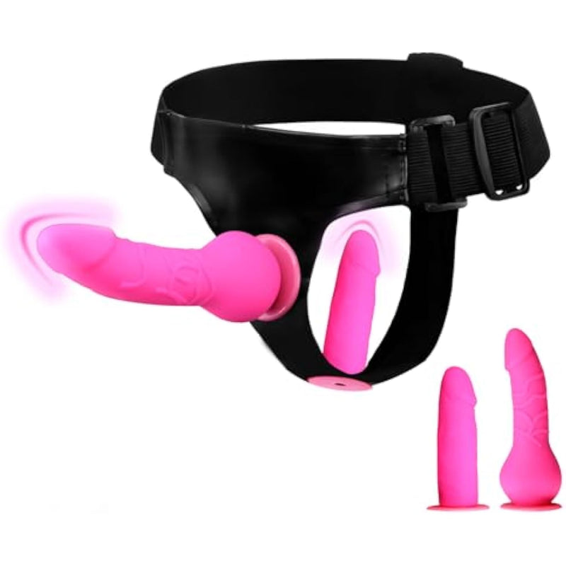 Pink Double Ended Strap On Dildo - Silicone Dildo With Wearable Harness, 2 Removable Realistic Fantasy Dildos, Adjustable Strap For G-Spot And Anal Play, Adult Sex Toys For Women, Men, Couples