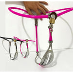 Female Stainless Steel Adjustable Chastity Belt Invisible Panties Device Lockable Underwear Bondage Briefs Bondage Devices Bdsm Adult Sex Toys (Pink, 90-110Cm)