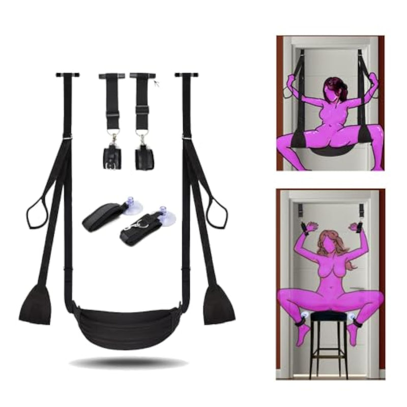 Sex Swing 2-In-1 Bdsm Door Sex Toys Sex Bondage Sex Restraint Sweater Adult Toys Couples Wildlife Extra Wide Plush Padded With Leather Materialhold Up To 300Lb Sex Furniture- Black