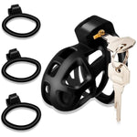 Male Chastity Device Cock Cage - Resin+Abs Chastity Cage For Man Penis Exercise 3D Printed Black Bondage Gear Lightweight Adult Sex Toy With 3 Sizes Rings Invisible Lock And Key