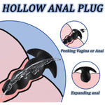 Hollow Anal Plug Silicone Huge Butt Plug Anal Sex Toys With Narrow Flared Base And 3 Beads Vagina Expander Anus Dilator Tunnel Plugs Anal Training Adult Sex Toy For Men Women Couples(Black