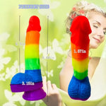 8.66 Inch Realistic Simulation Rainbow Dildo With Strong Suction Cup Base For Hands-Free Play, 2 Bolas,Liquid Silicone Sex Toys, Suitable For G-Spot Anal Sex Play, Sex Toys