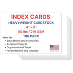 4 x 6 Blank Index Cards, White, 100 Count, Durable Cardstock for Notes & Study