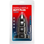 Doc Johnson Triple Ripple Butt Plug - Large - 5.6 in. Long and 2.3 in. Wide - Gradually Widens - Sturdy Flared Base - Anal Toy - Black