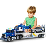 Kids Toys For 3 4 5 6 7 8 Years Old Boys, 20.5" Police Truck Toy With Racing Car And Helicopter, Toddler Friction Powered Truck Vehicle Toy With Lights, Sounds For Boys Girls Christmas Birthday Gifts