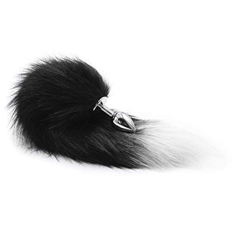 Sexy Fox Tail Cosplay Anal Butt Plug, Faux Fur Tail Stainless Steel Anal But Plug, Adult Games Sm Anal Sex Toys For Begainners Women Men Couples (White With Black)