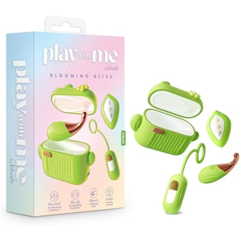 Play With Me Blooming Bliss 4 Piece Adult Sex Toy - Mini Clitoral Massage Wand/Egg Vibrator With Wireless Remote, Usb Travel Friendly Charging, Finger Loop Attachment, Couples - Green