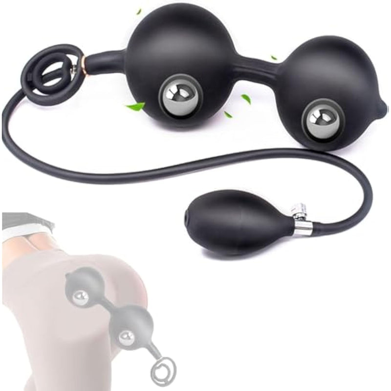 Inflatable Butt Anal Plug Silicone Expand Prostate Pump Waterproof Butt Sex Toy For Male, Female And Beginners (C Double Steel Balls)