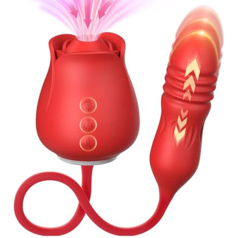 Sex Toys Rose Vibrator Dildo For Women,New Version 3Ini Adult Toys With 10 Sucking&Thrusting Modes To Stimulate Your C.G.A Spot,Anal Sex Toy Nipple Clitoral Stimulator For Female And Men (Rose Red B)