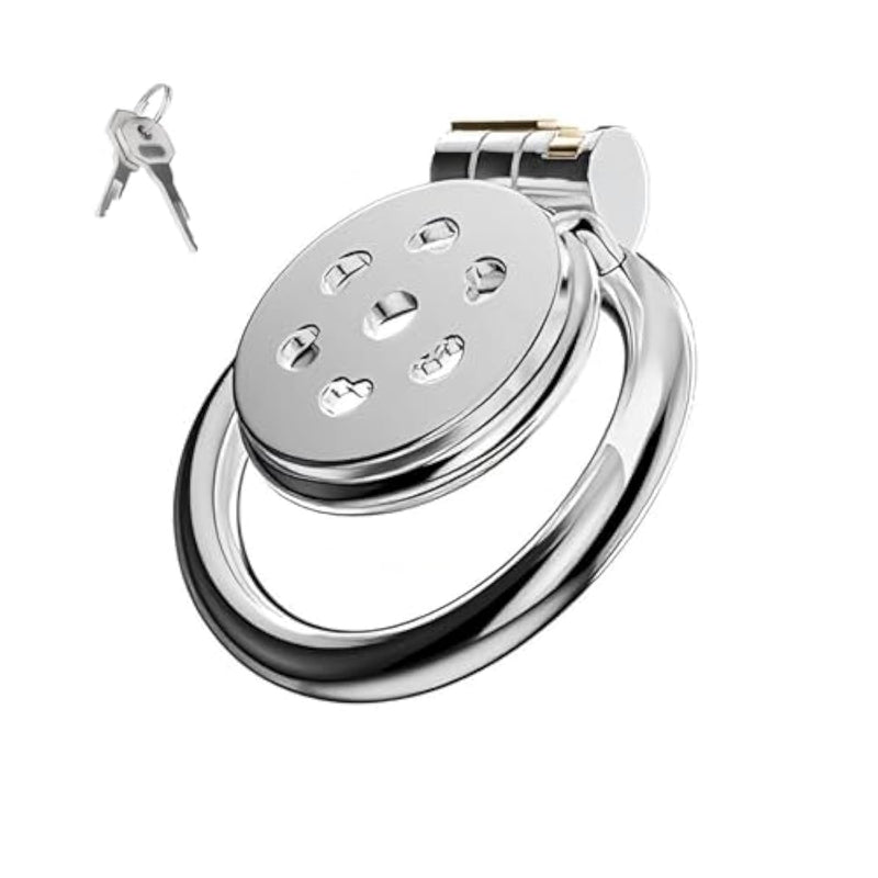 Male Cock Cage Sex Toys Flat Chastity Cage Made Of Metal Small Penis Cage With Concealed Lock And 6 Love Breathing Holes Stainless Steel Chastity Device For Bondage Of Men'S Penis (1.57In,A)