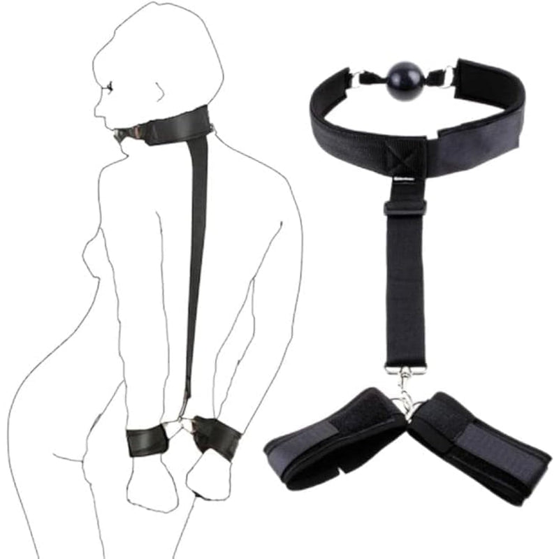 Sex Handcuffs, Hand Ties Straps With Mouth Ball & Collar Bondage Restraints, Fetish Slave Games Adult Toys Play For Couples Women Men