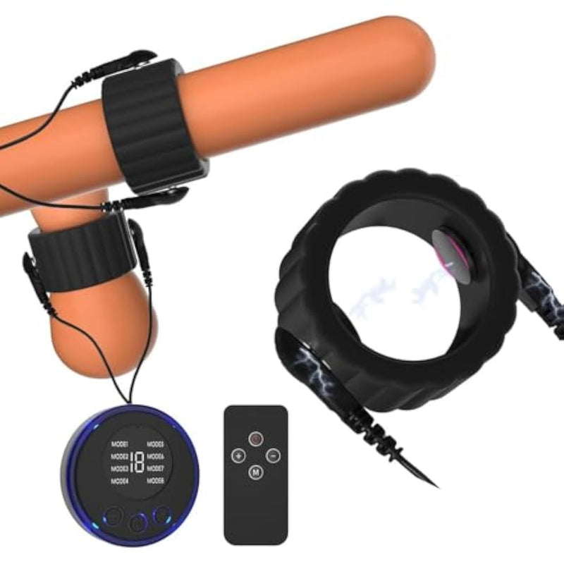 Electro Shock Penis Rings Testicle Ring Set, Male Glans Ring E-Stim Scrotal Rings, Stretchable Silicone Cock Ring Electrical Stimulation Devicest, Electric Erotic Chastity Sex Toys For Men Training