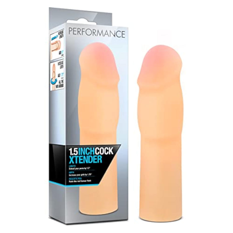 Performance Cock Xtender - Penis Sheath Extender - Dual Density Sensa Feel - Extend Penis 1.5" - Thicken Up To 1.75"- Ribbed For Pleasure - Male Enhancing Sex Enhancer - Beige