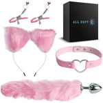 Anal Cat Tail Set, S Stainless Steel But Plug Sexy Adulttoys For Ease Of Anal Play -Anel Dildo Cosplay Furry Ears And Nipple Clamps Anal Butt Plugs For Men Women And Couples Sex Toys (Pink)