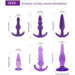 6Pcs Anal Trainer Kit Butt Plugs Beginner Set Silicone Prostate Massager (Purple)