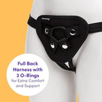 Full Back Strap On Harness - Adjustable Harness For Pegging - Full Back Style Provides Extra Support - Includes 3 O-Rings - Pocket For Bullet Vibrator - Machine Washable - Black