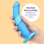 Air And Water Curved Dildo - 7 Inch Suction Cup Dildo For Women - Multicoloured Smooth Silicone - Harness Compatible Strap On - Adult Sex Toy - Waterproof - Blue