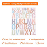 624 Pcs Vinyl Alphabet Stickers, 12 Sheets, 2 Inch Self-Adhesive Letters for Crafts