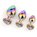 3Pcs Colorful Jewel Heart Base Rainbow Gradient Anal Plug Set Crystal Metal Butt Plug Kit For Couple Sex Toy