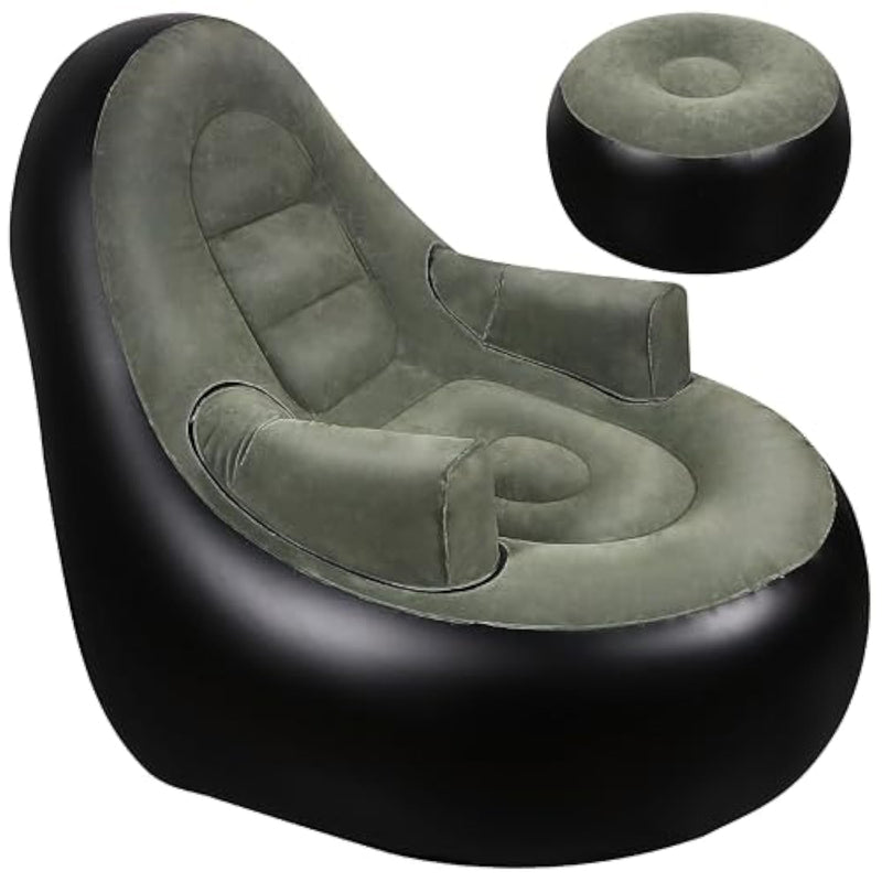 Thickened Inflatable Couch With Armrest?Ottoman, Blow Up Lounger Chair,Folding Air Chair For Adults,Inflatable Lazy Sofa Perfect For Rooms, Camping Or Home(Without Pump,Black)