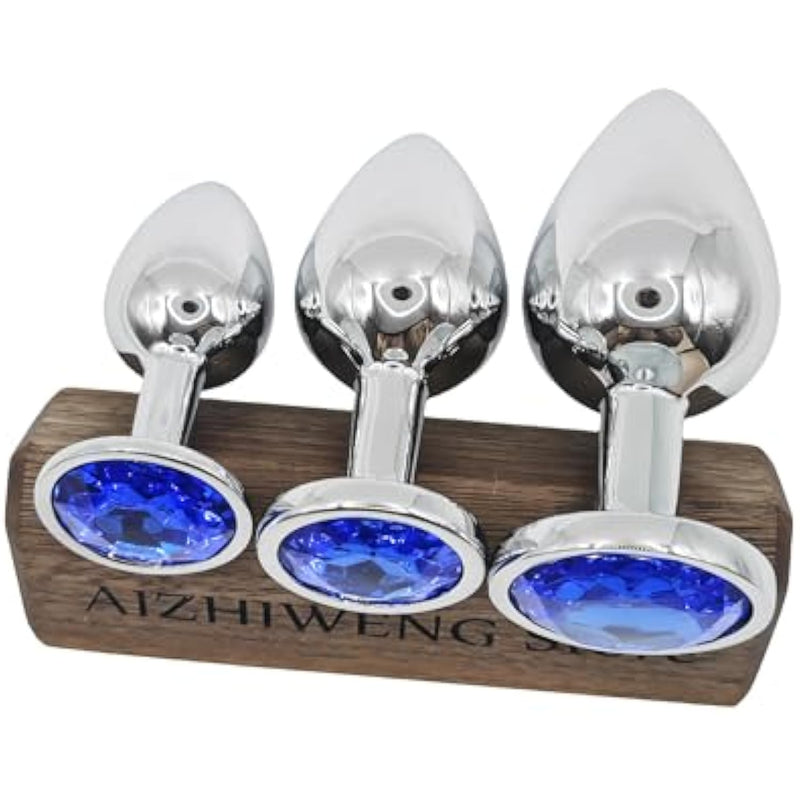 3 Pcs Luxury Jewelry Design Fetish Anal Butt Plug(Dark Blue)