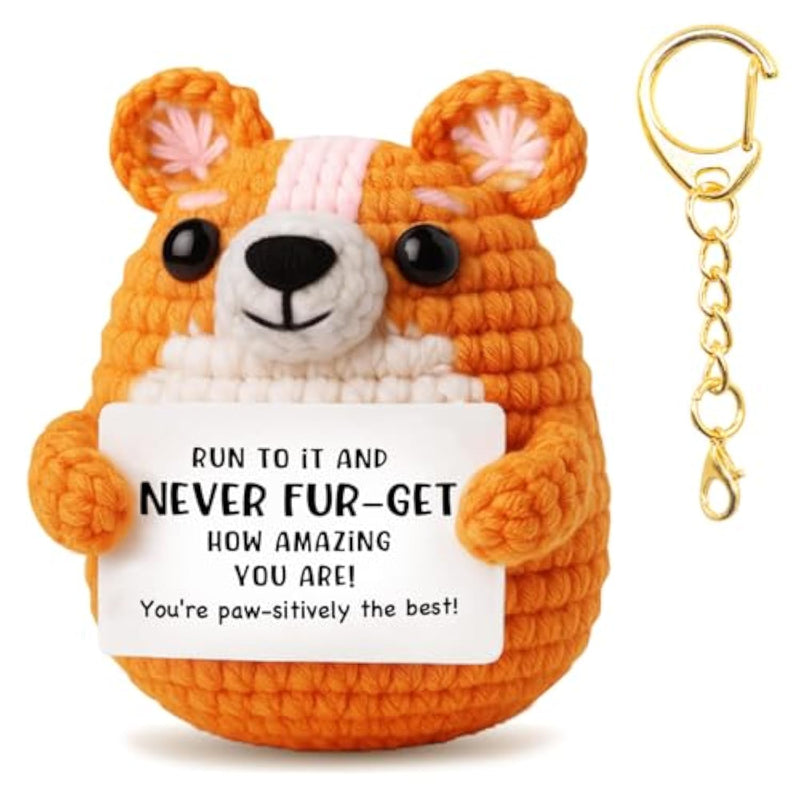 Handmade Corgi Gifts - Crochet Corgi Stuffed Animal With Inspirational Card, Corgis Gifts For Friends, Emotional Sister Brother Support Crochet Small Birthday Gift