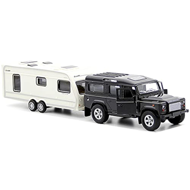 Toy Camper Suv Trailer Towing Rv Motorhome Toys For Boys Diecast Truck Model Car Metal Pull Back Toy Cars Vehicle, Doors Open Light Sound, Outdoor Land Adventure Play Set, Kids Gifts