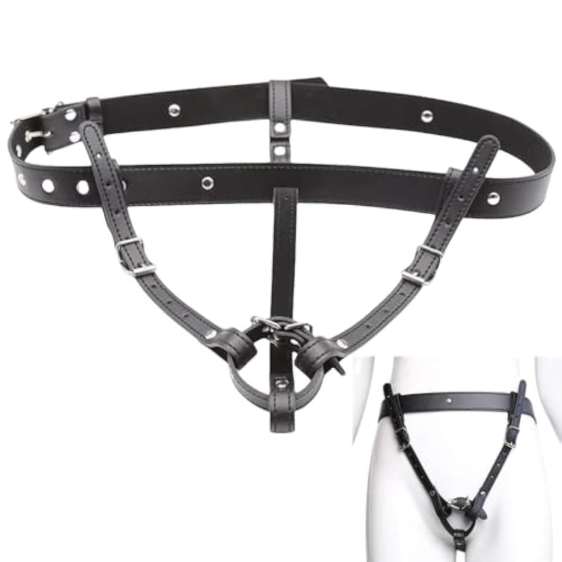 Chastity Belt Harness Strap On Dildo String Chastity Cage Anti-Off Device Adjustable Leather Chastity Belt Masturbation Panties Sm Bondage Sex Toy