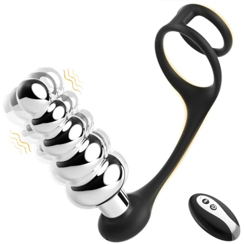 Anal Beads Vibrating Penis Ring Stimulator, Remote Control Wearable Vibrator Anal Plugs Sex Toys, Anal Trainer Silicone Butt Plug With Cock Rings For Men Adult Couples