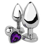 Jeweled Metal Heart Butt Plug Medium Dark Purple