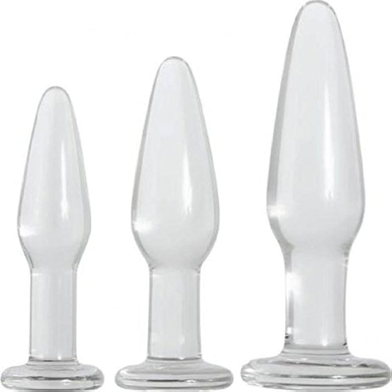 Glass Anal Plugs, Set Of 3 | Hypoallergenic, Non-Porous Butt Plugs Made From Durable Tempered Borosilicate Glass Clear
