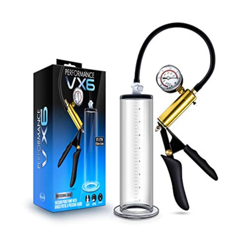 Blush Performance Vx6 Penis Enlargement Pump 9.5" - Vacuum W/Brass Pistol Grip, Gauge & Quick Release - Men'S Size, Girth & Performance Enhancer - Nterchange & Temptasia Accessories Compatible