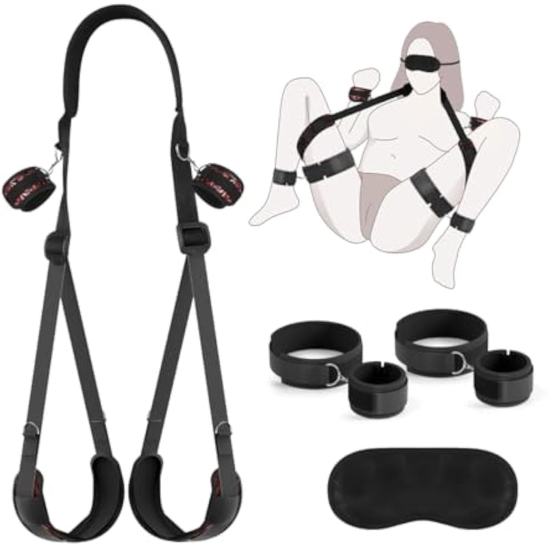 Bdsm Sex Bondage Restraints Set With Hands Wrist & Thigh Cuffs,Bed Retraint Sex Toys For Women Sex Swing Adjustable Handcuffs Ankle Cuffs Blindfold Restraint Bondaged Kit Adult Sex Toys For Couples