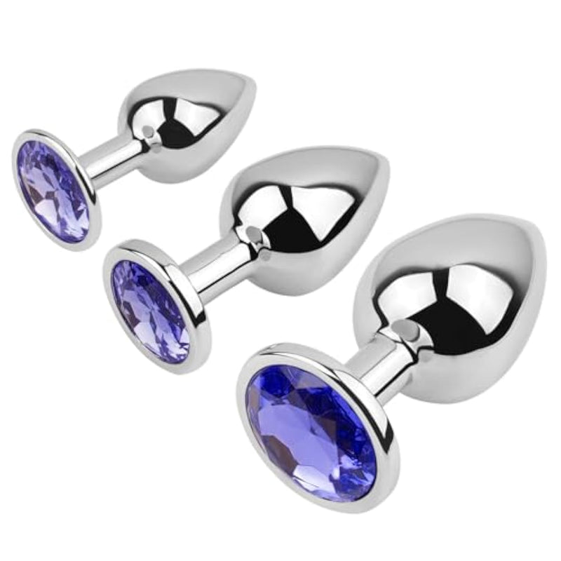 Anal Butt Plug 3Pcs Trainer Kit Metal Butt Plug Anal Trainer Toys Fetish Kinky Sex Love Games For Starter Beginner Men Women Couples (Blue)