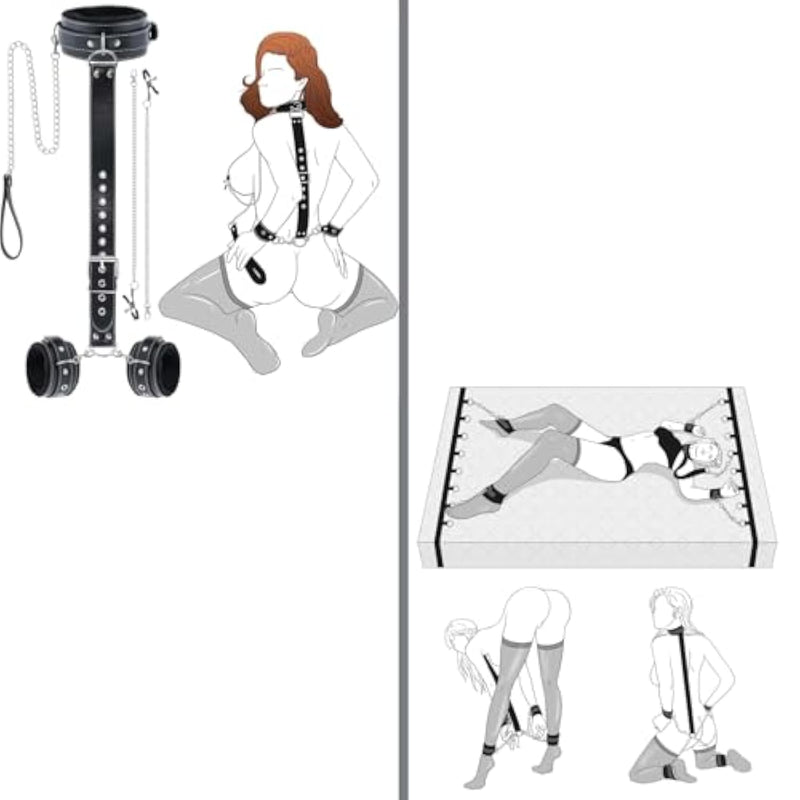 Neck To Wrist Bdsm With Bed Bondage Set