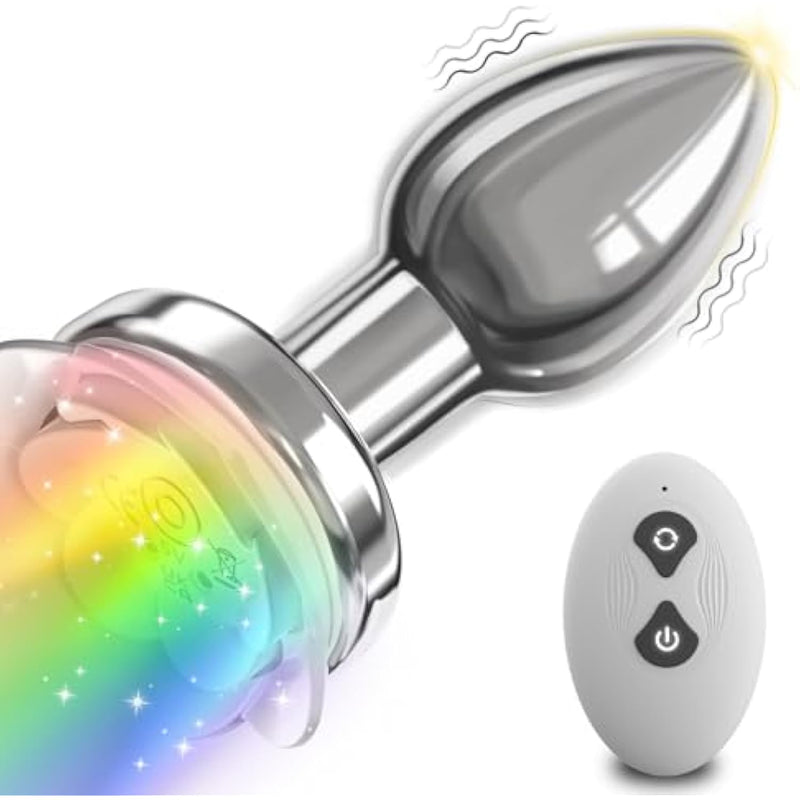 Anal Plug Adult Sex Toys For Women - Rose Vibrator Vibrating Butt Plug 10 Colorful Lights & 10 Powerful Vibration Modes & Remote Control, Metal Vaginal Anal Prostate Massager For Men Couple Pleasure