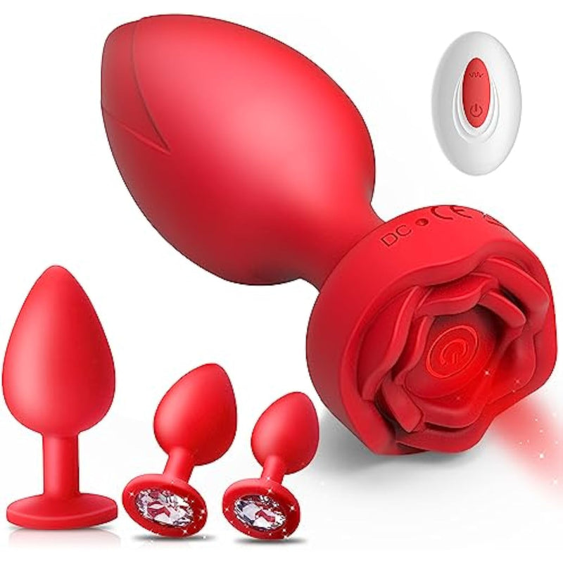 Anal Plug Sex Toys Vibrators 4Pcs Butt Plug Remote Control With 10 Vibrating Modes, Adult Toys For Woman Men Couples Prostate Massager Red